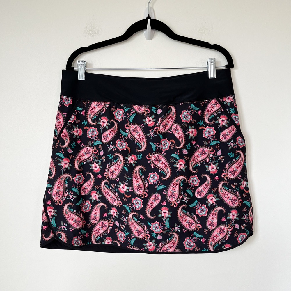Lands' End Floral Paisley Skirt Skort Womens 12 Black Pink